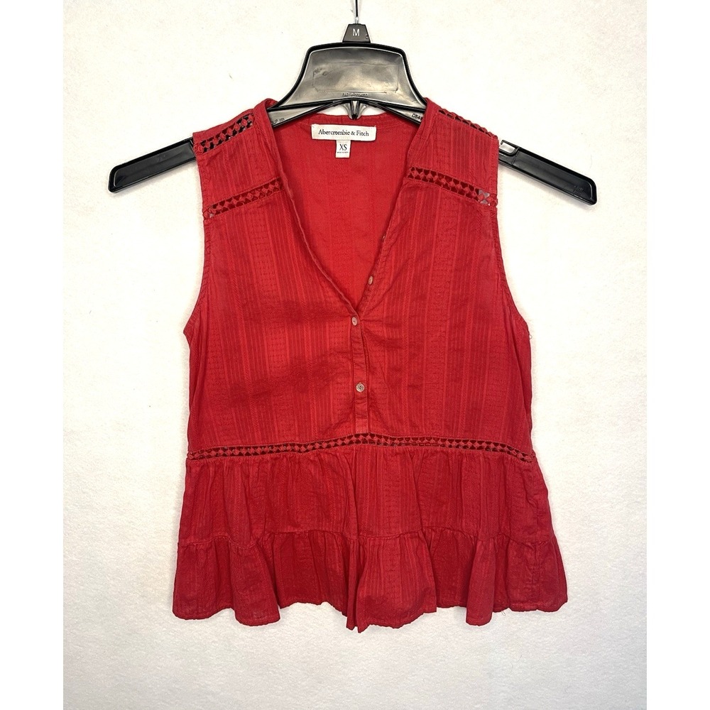 Y2K Abercrombie & Fitch Red Tank Ruffle Bottom XS Red 100% Cotton Boho